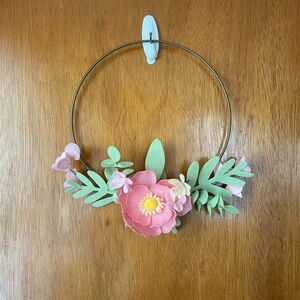 Pink Floral Wreath with Green Leaves